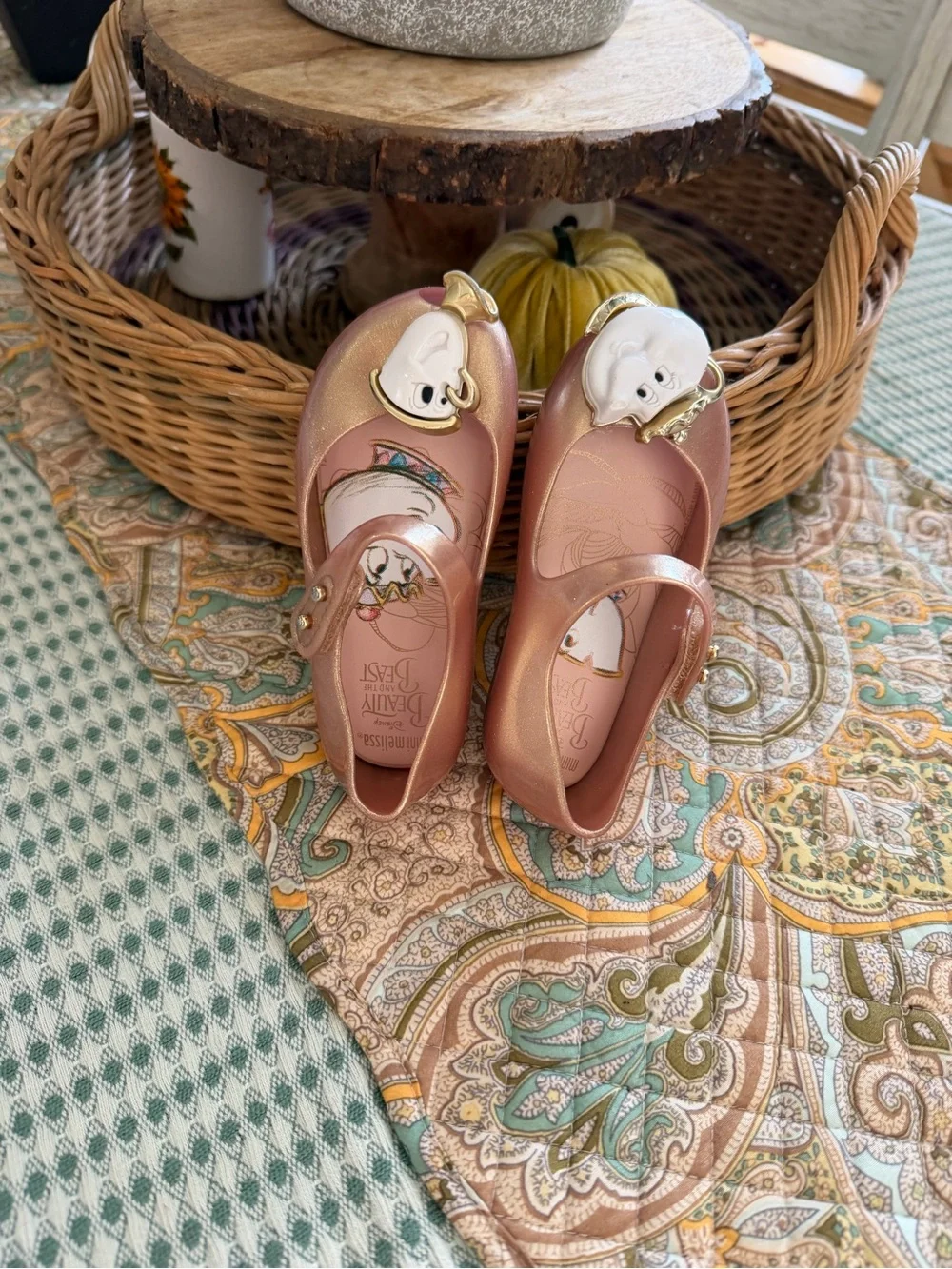 Mini Melissa Toddler Girl's Beauty & Beast Rose Gold Maryjane Shoes Size 7  Mini